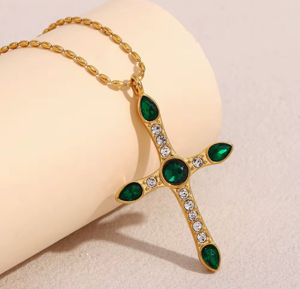 Emerald Cross Necklace