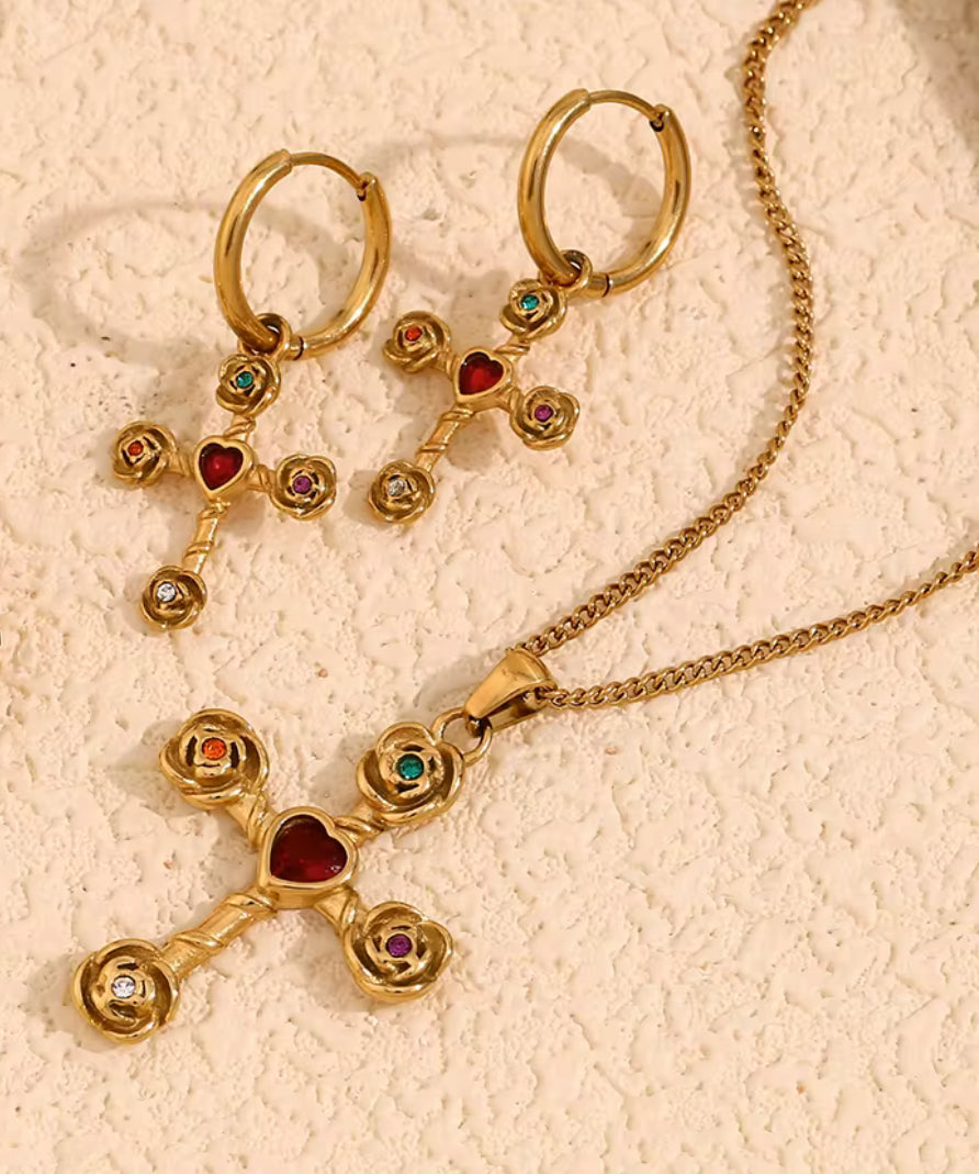 Rubí Rosa Cross Hoops