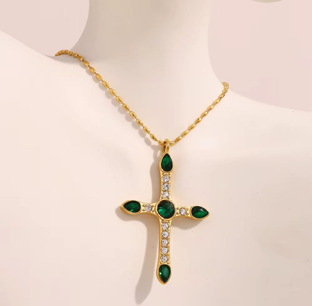 Emerald Cross Necklace