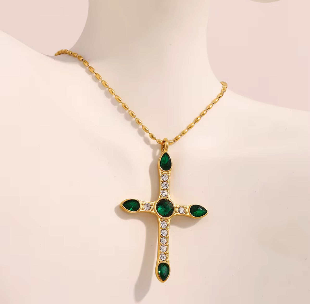 Emerald Cross Necklace