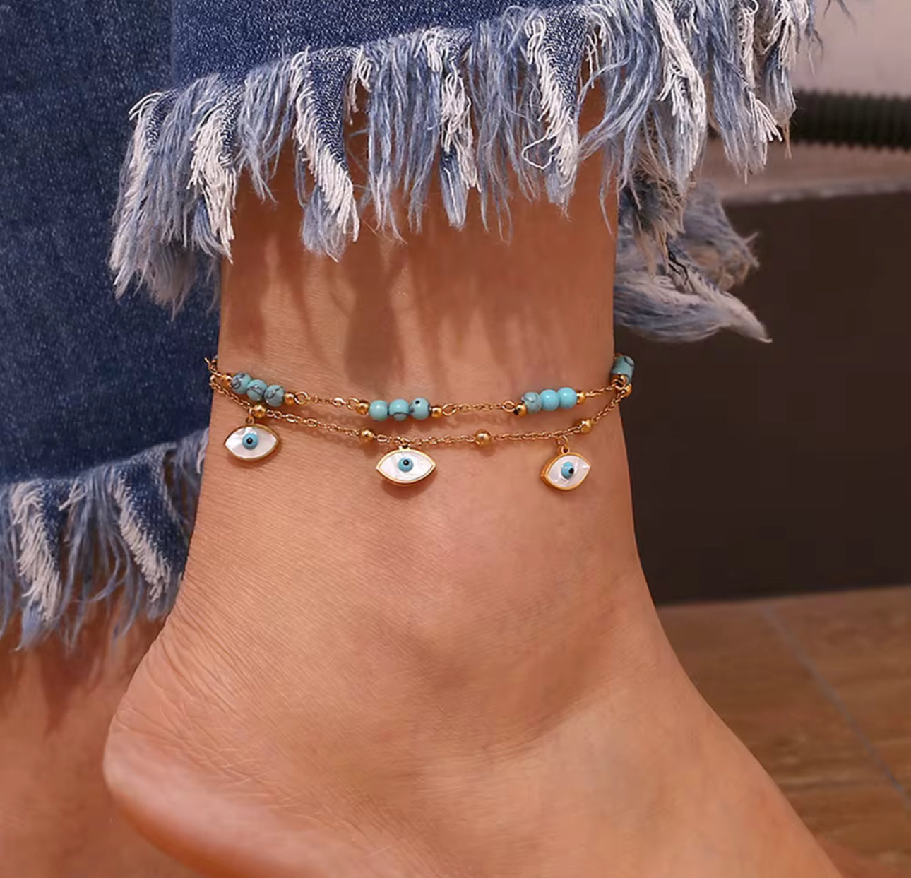 Firozi Evil Eye Anklet