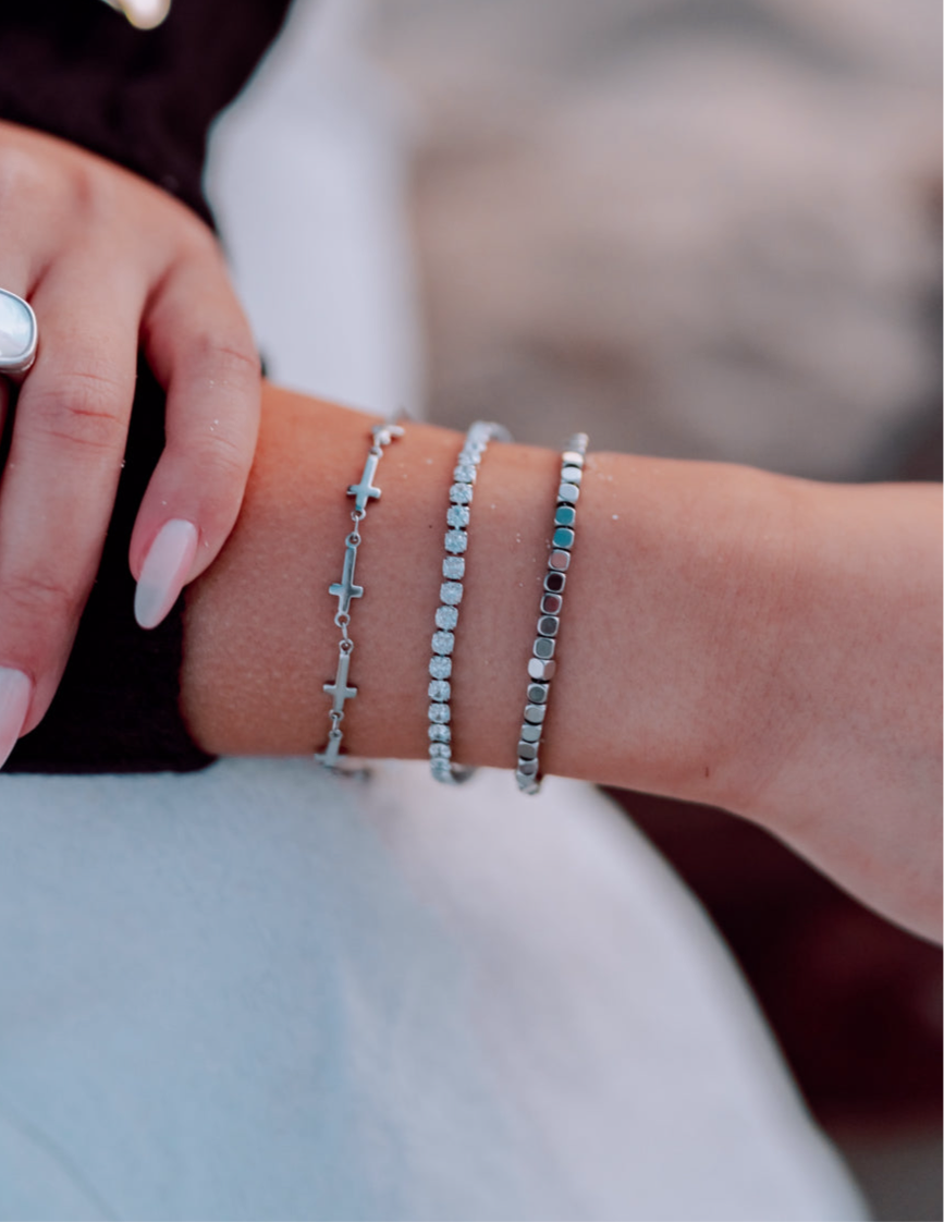 Silvery Square Beaded Bracelet