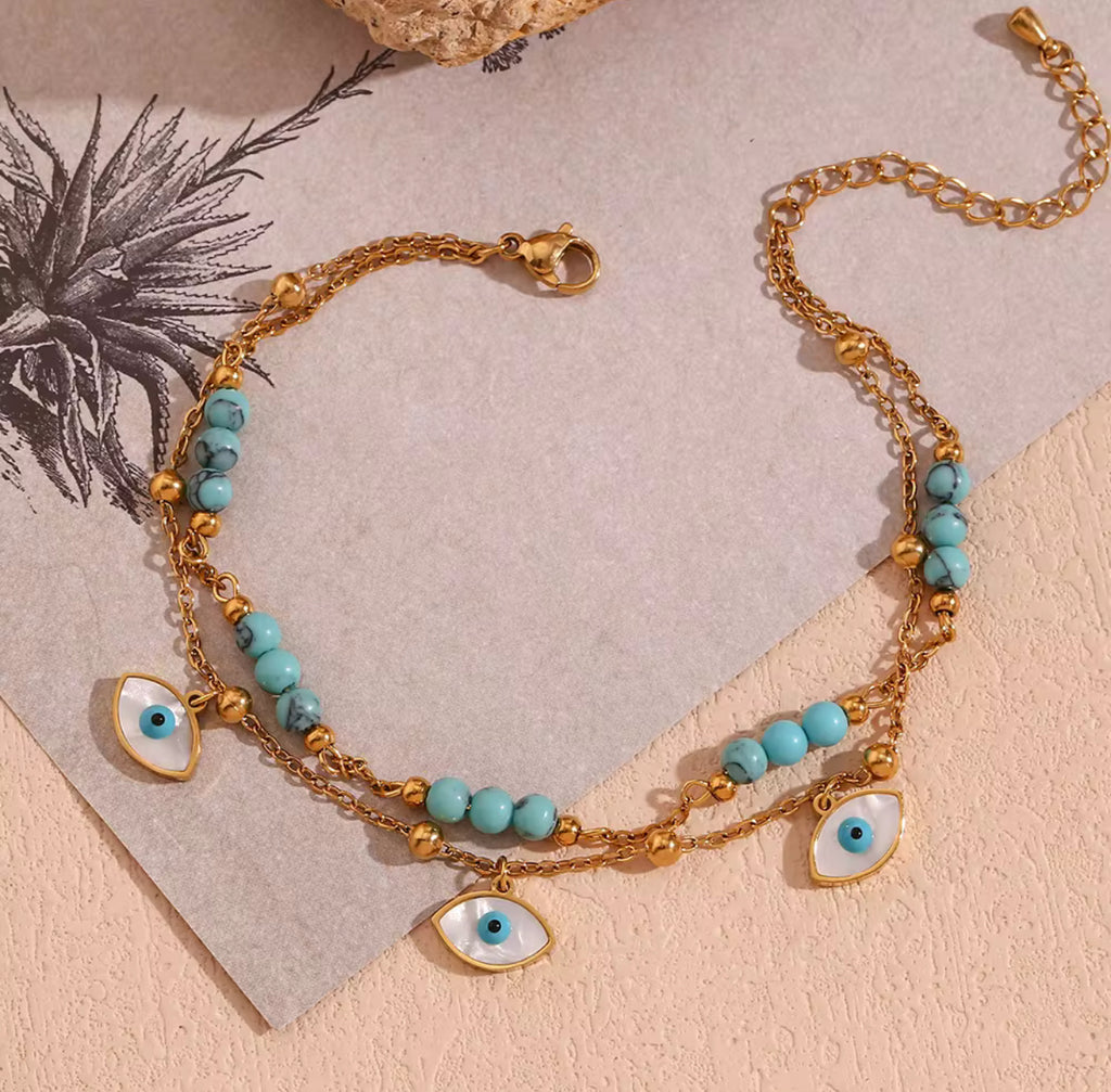 Firozi Evil Eye Anklet